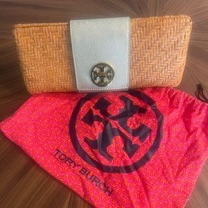 Tory Burch Rattan Clutch- turn lock
